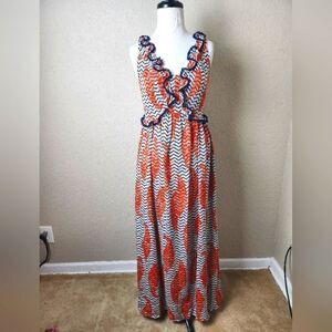 Tory Burch Paisley Beaded Ruffle Silk Maxi Dress Size 8